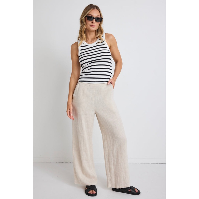 Freedom Natural Linen Zip Back Wide Leg Pant