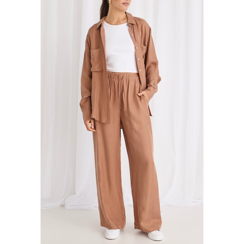 Riverside Mocha Luxury Blend Pull On Wide Leg Pants