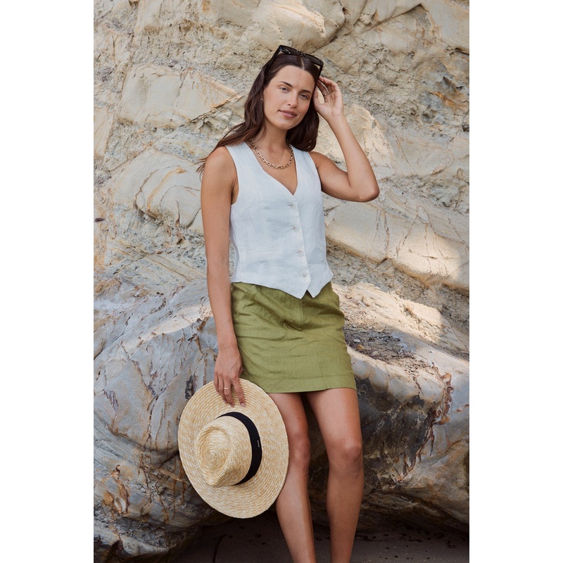 Saintly Pickle Linen Mini Skirt