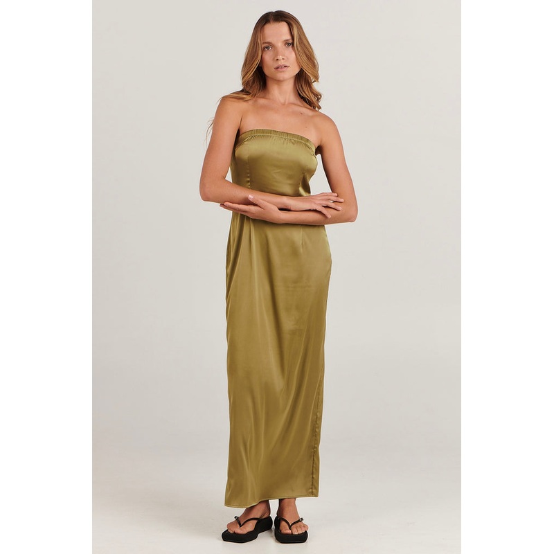 Sinead Khaki Strapless Midi Dress