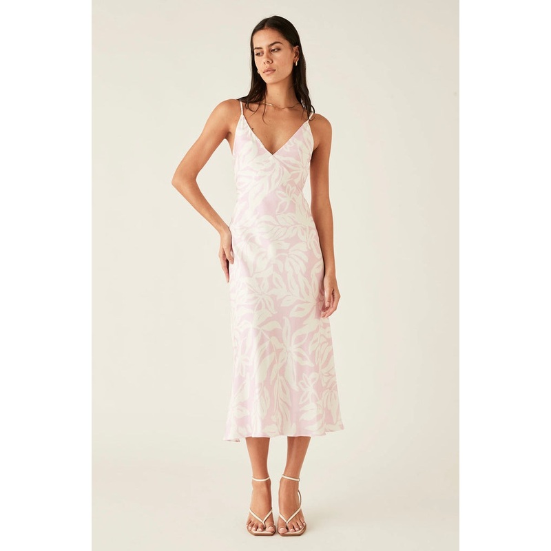Sumerset Pink White Midi Slip Dress