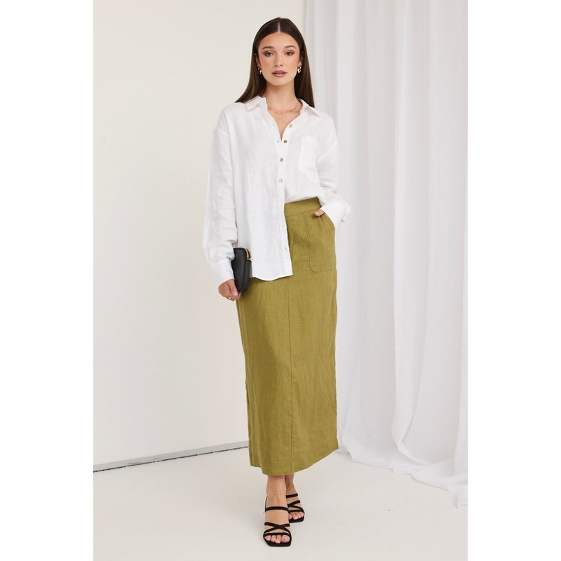 Tempt Pickle Linen Utilitarian Midi Skirt