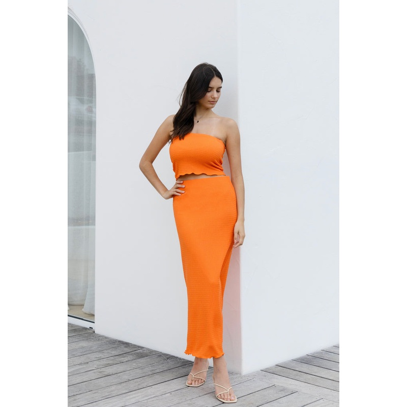 Beacon Orange Zigzag Knit Tube Skirt