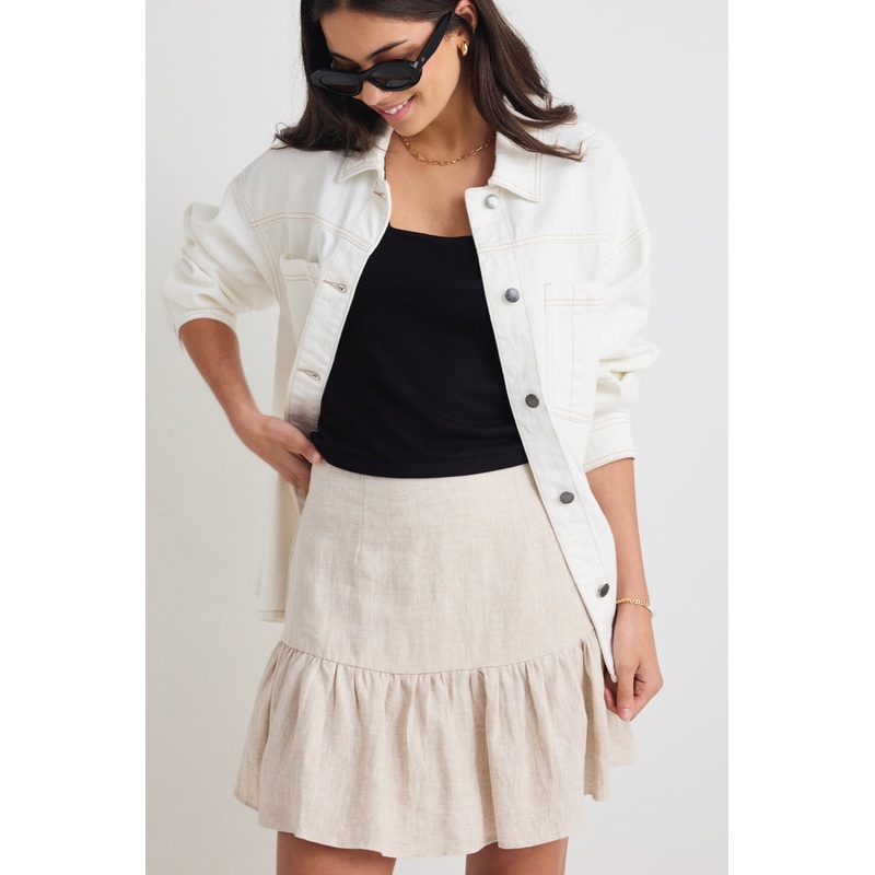 Revival Natural Linen Tiered Mini Skirt
