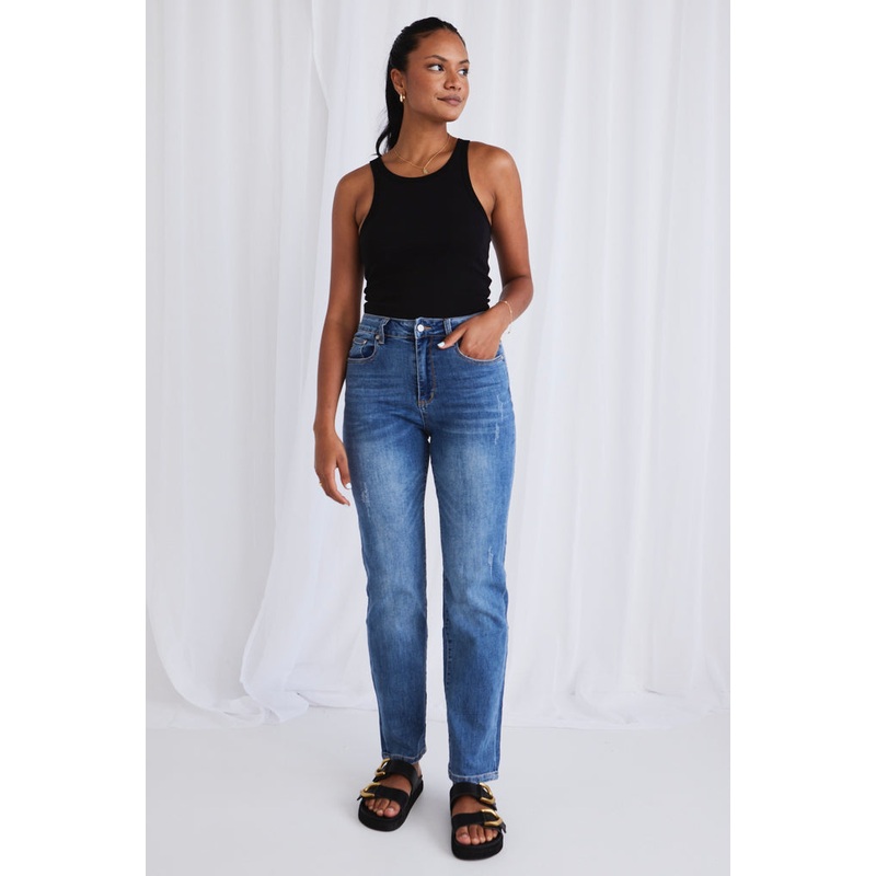 Ridge Mid Blue Slim Straight Mid Rise Jean