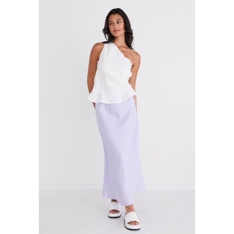 Soulmate Lilac Linen Bias Midi Skirt