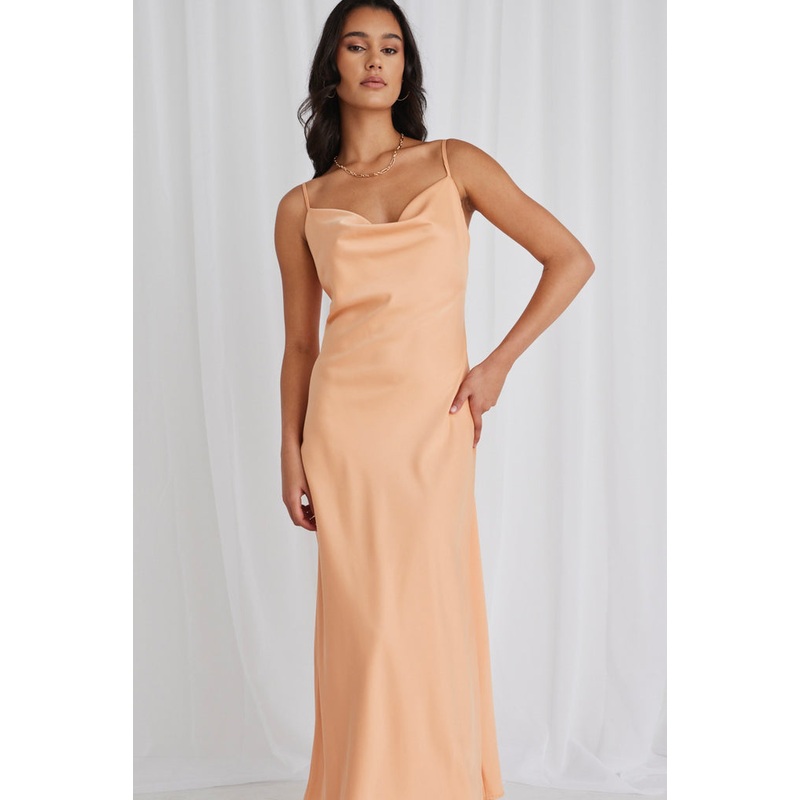 Sovereign Melon Satin Strappy Maxi Dress