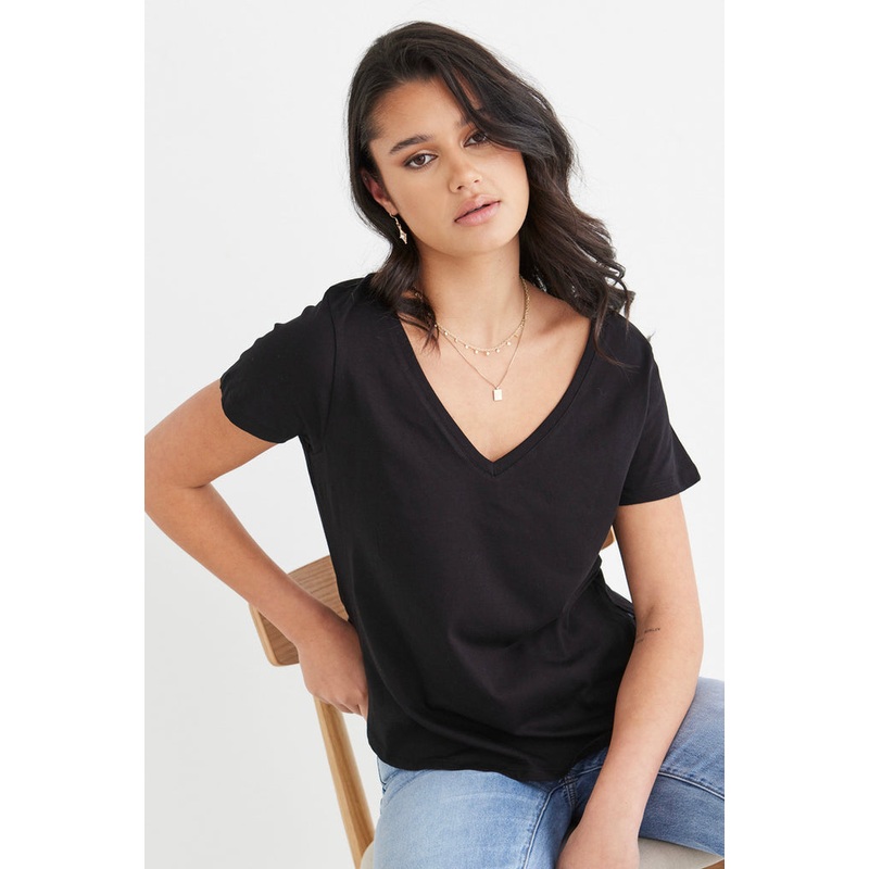 Respect Black Relaxed V neck Organic Tee