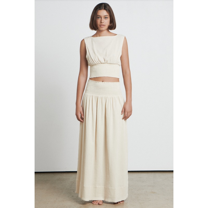 The Crinkle Cream Maxi Skirt