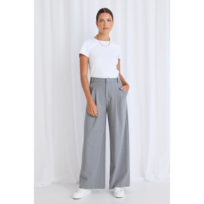 Vice Grey Pinstripe Pleat Front Manstyle Wide Leg Pant