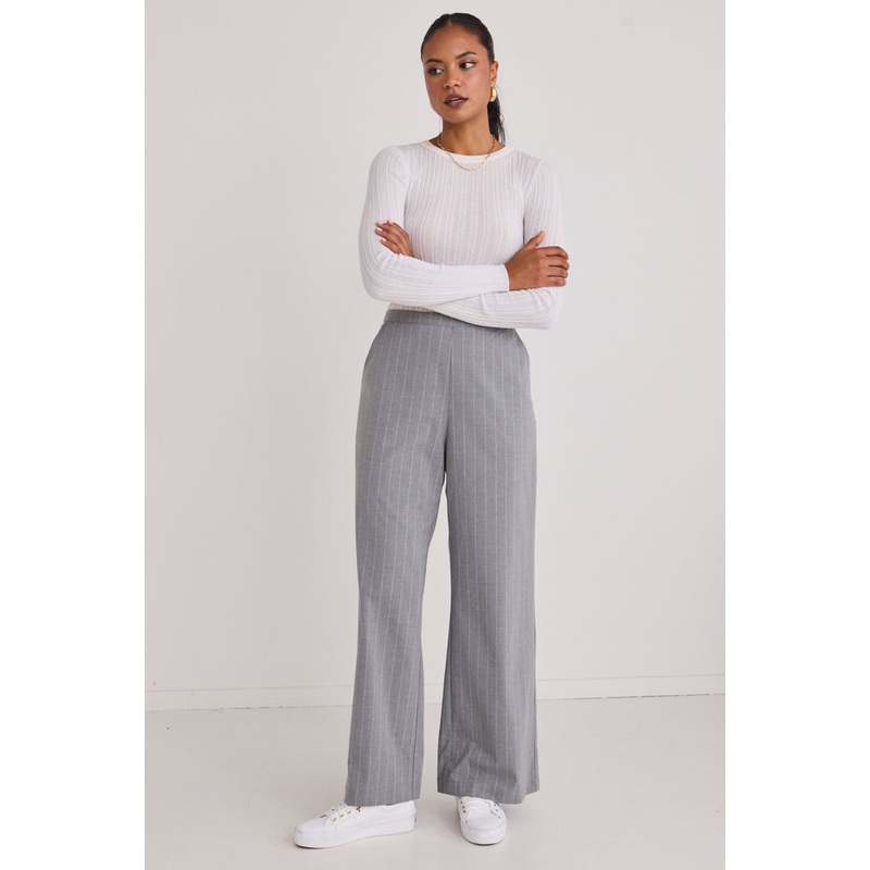 Best Life Grey Pinstripe Wide Leg Pant