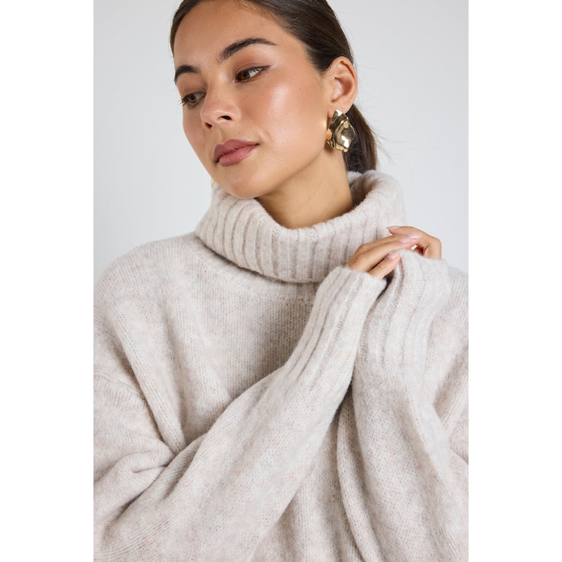 Zealous Oat Marle Roll Neck Super Soft Knit Jumper