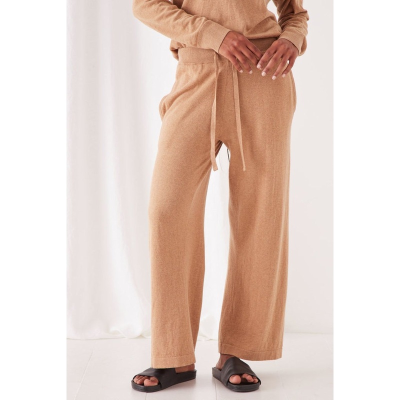Cotton Cashmere Wide Leg Taupe Pant