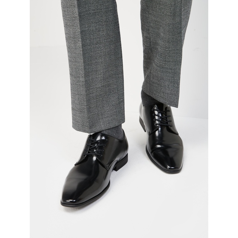 Black Hi-shine Derby Lace- Up Shoes