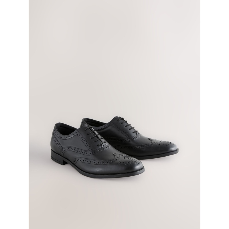 Black Standard Fit Leather Oxford Brogue Shoes
