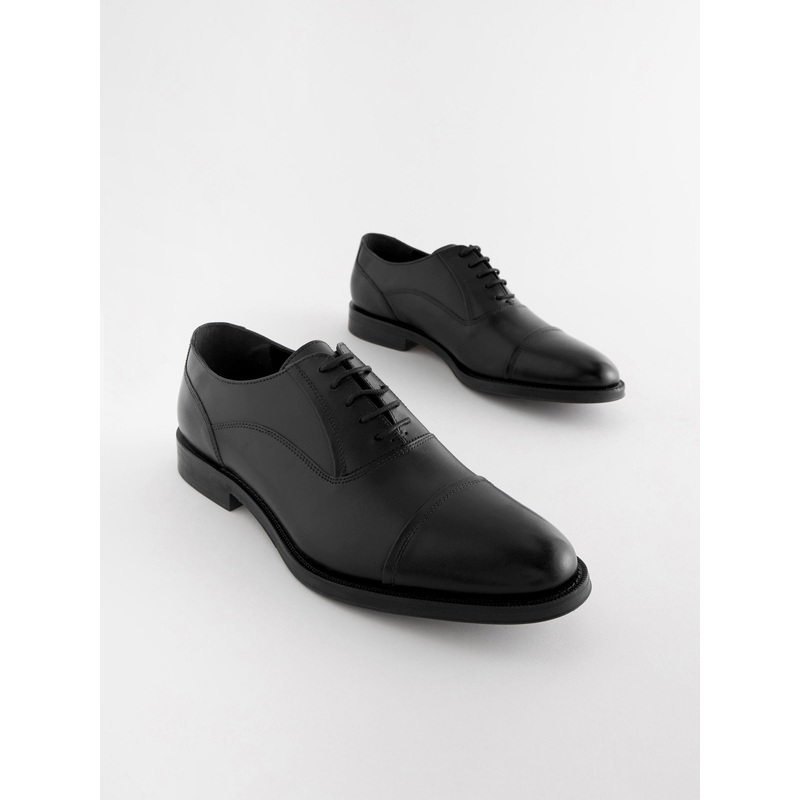 Black Standard Fit Leather Oxford Toecap Shoes