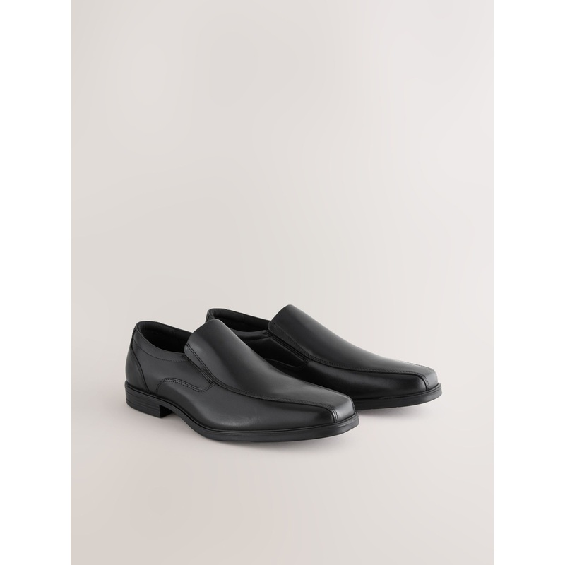 Black Standard Fit Leather Panel Slip On Shoes