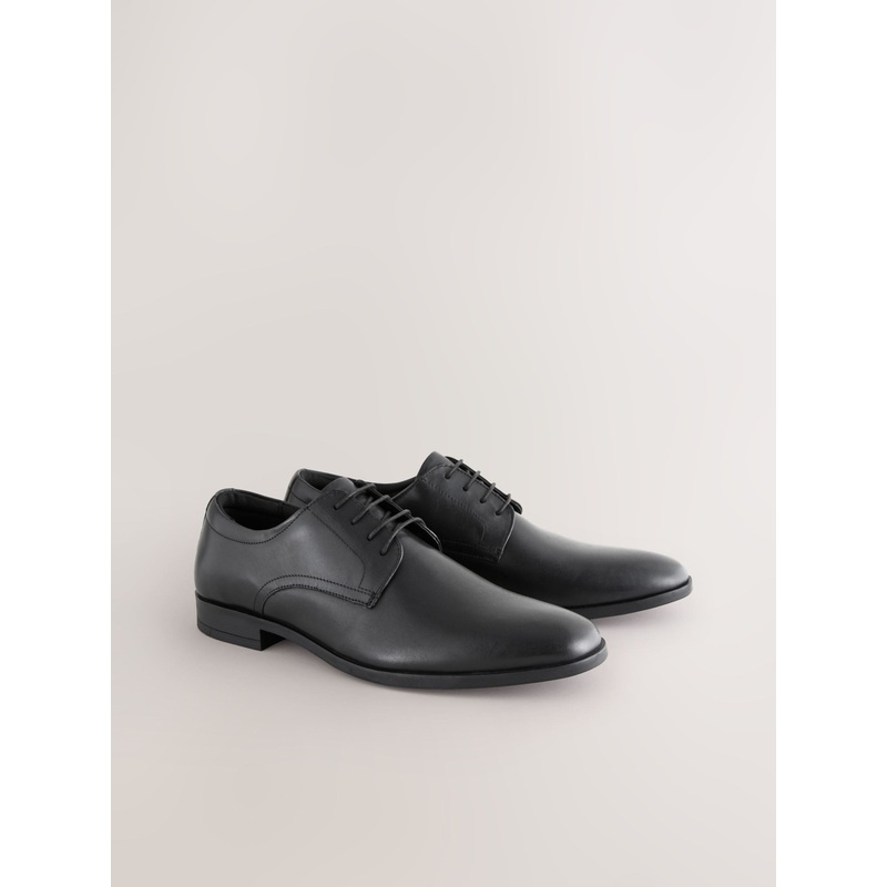 Black Standard Fit Leather Plain Derby Shoes