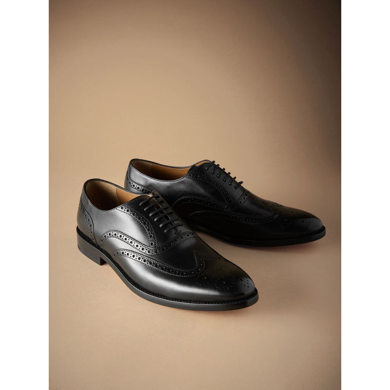Black Standard Fit Signature Italian Leather Wingcap Brogue Shoes