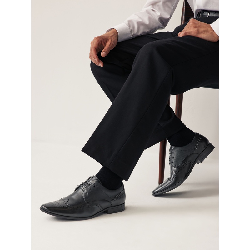 Black Wide Fit Brogue Shoes