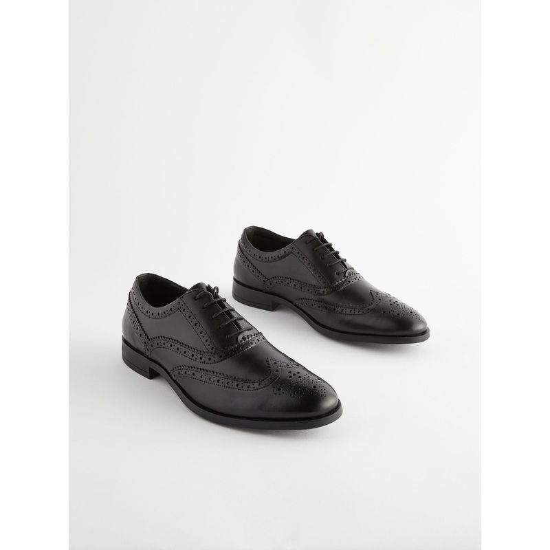 Black Wide Fit Leather Oxford Brogue Shoes