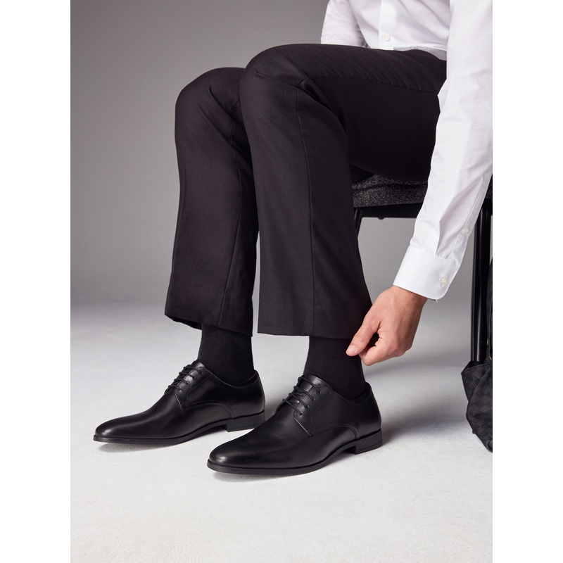 Black Wide Fit Leather Plain Derby Shoes