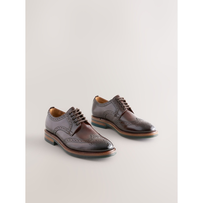 Brown Standard Fit Leather Contrast Sole Chunky Brogues Shoes