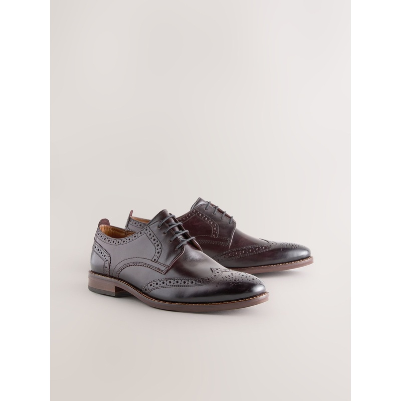 Burgundy Red Standard Fit Leather Contrast Sole Brogue Shoes