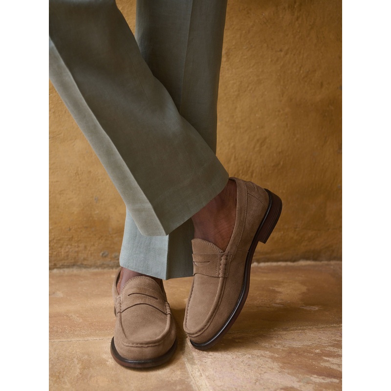 Stone Standard Fit Suede Penny Loafers