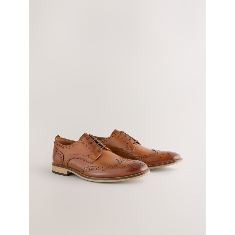 Tan Brown Standard Fit Leather Contrast Sole Brogue Shoes