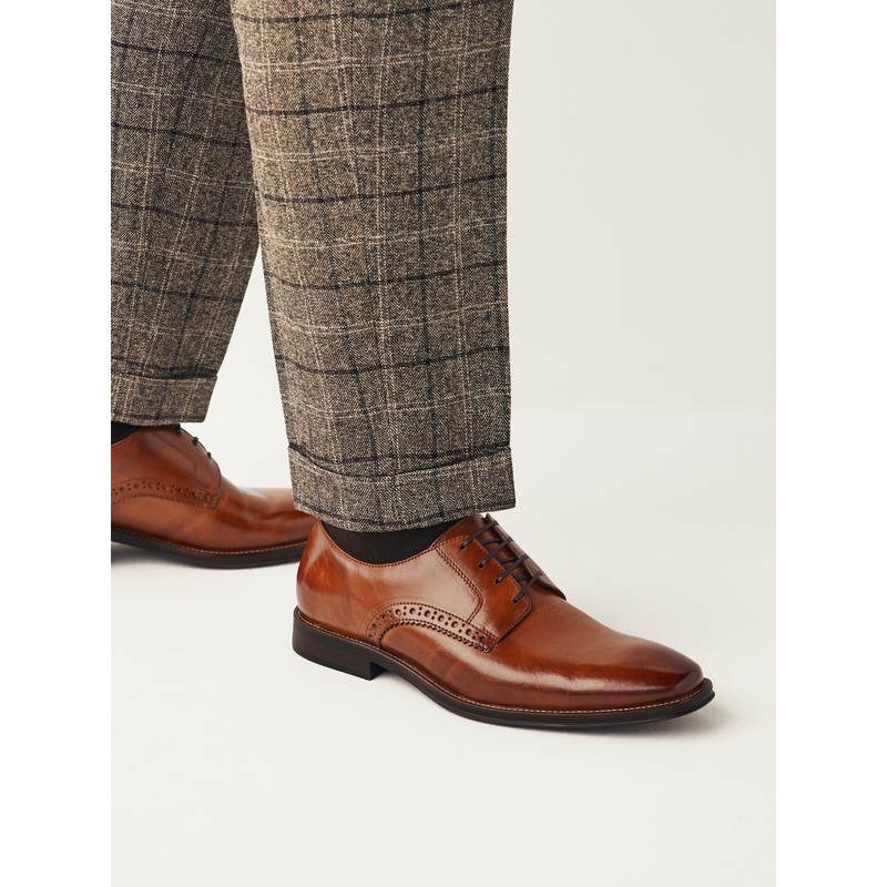 Tan Brown Standard Fit Leather Contrast Sole Derby Shoes