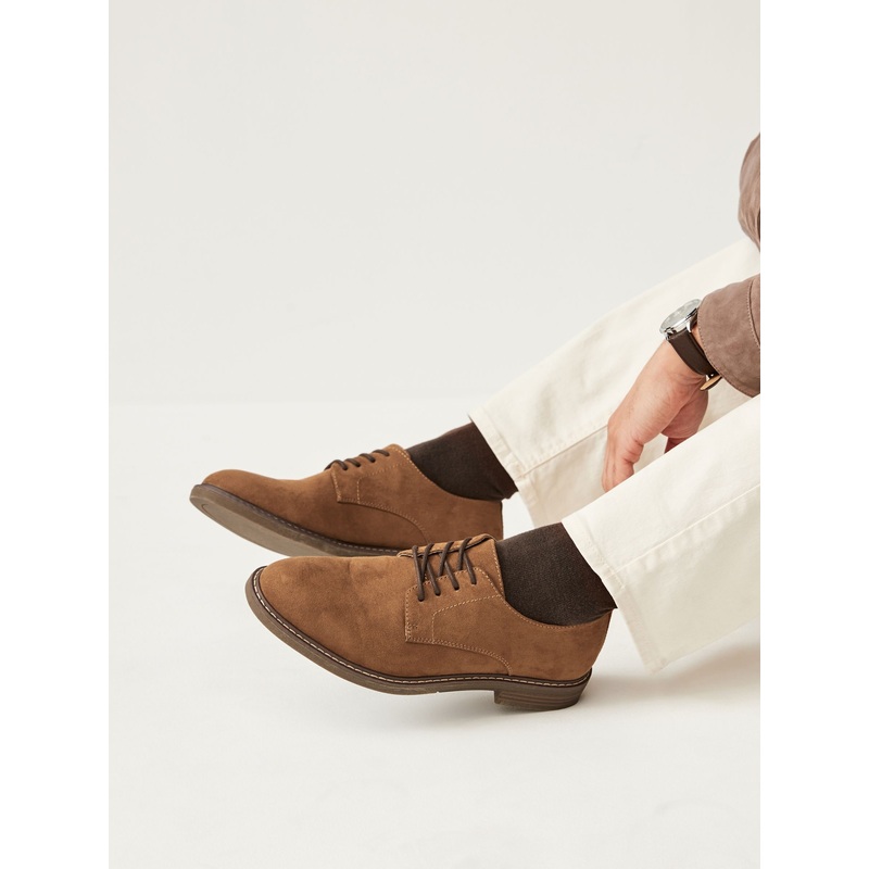Tan Brown Suedette Derby Shoes