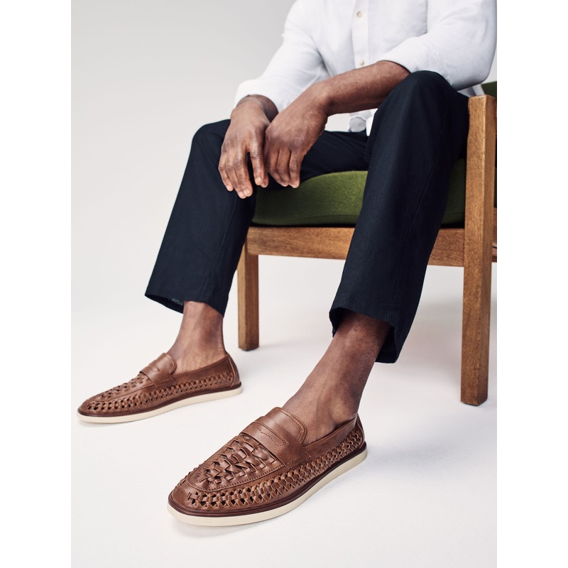 Tan Brown Weave Loafers