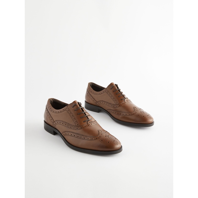 Tan Brown Wide Fit Leather Oxford Brogue Shoes