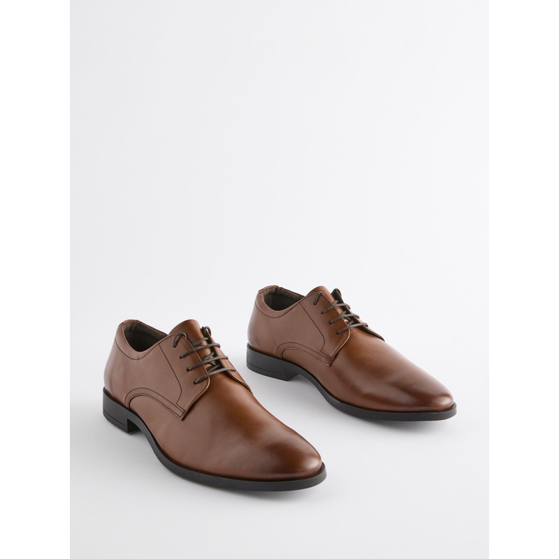 Tan Brown Wide Fit Leather Plain Derby Shoes