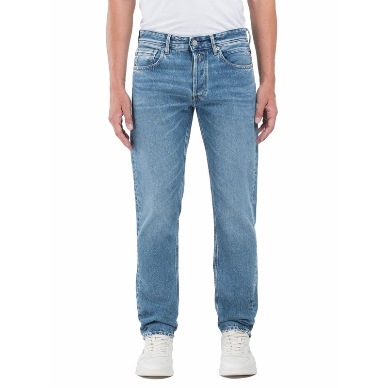 Replay Mid Blue Denim Straight Fit Grover Stretch Jeans