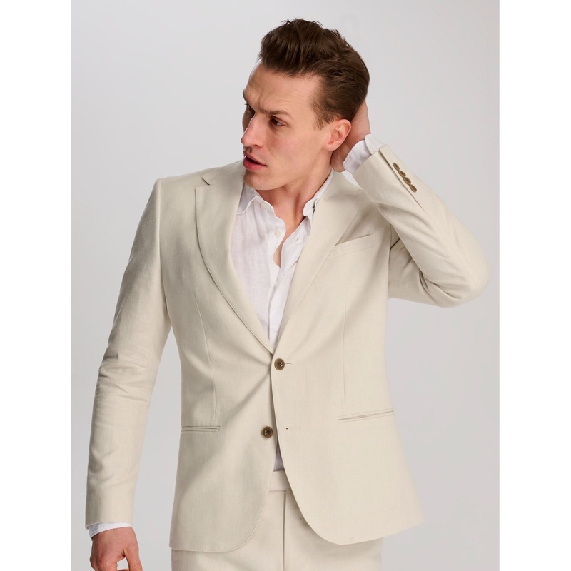 Harry Brown Cream Giacomo Slim Fit Cotton Linen Suit Jacket