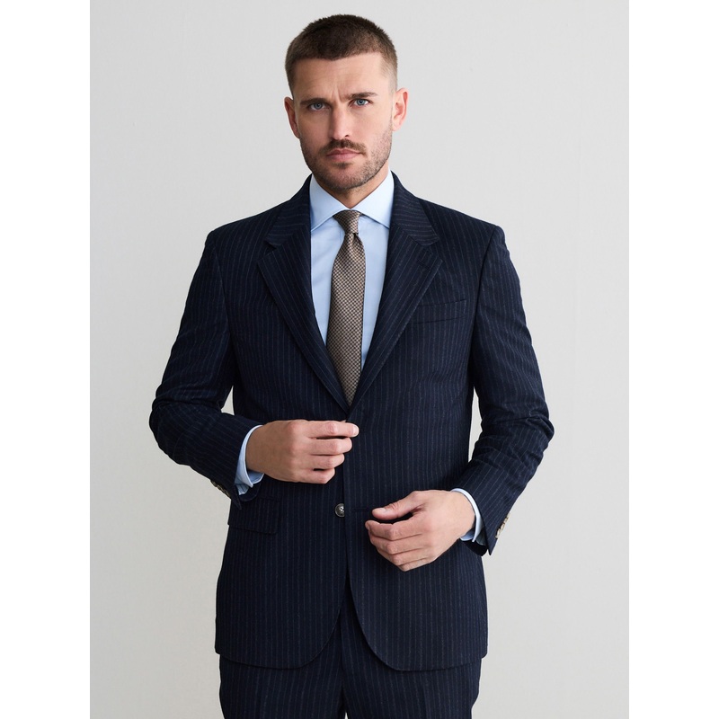 Navy Signature Stripe Empire Mills British 100% Wool Suit Jacket