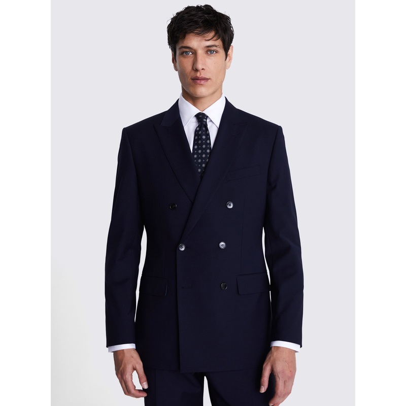 MOSS Navy Tailored Fit Performance Double Breasted Suit Jacket