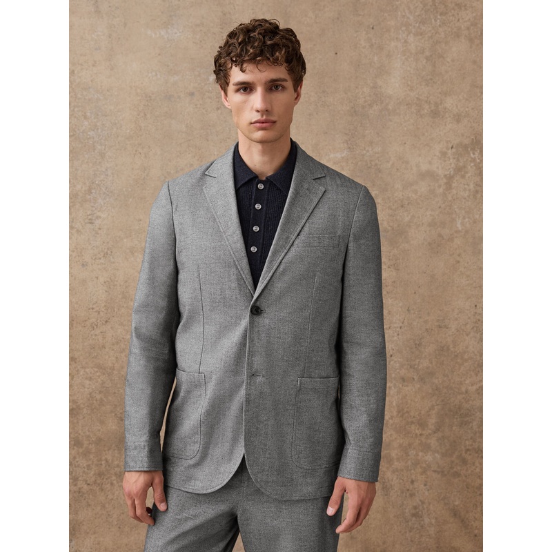 Grey Slim Fit Herringbone Texture Suit Jacket