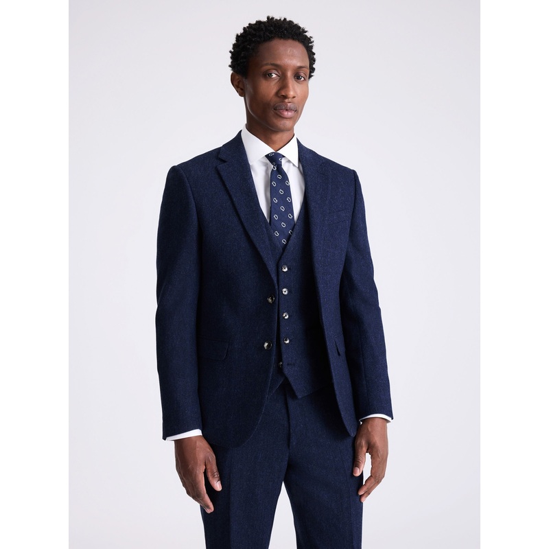 MOSS Blue Slim Fit Donegal Tweed Suit Jacket