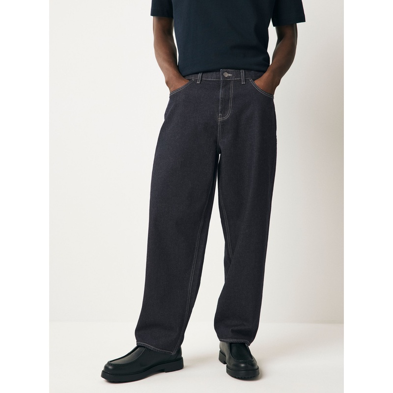 Dark Indigo Rinse Barrel Fit Vintage Wash Denim Jeans