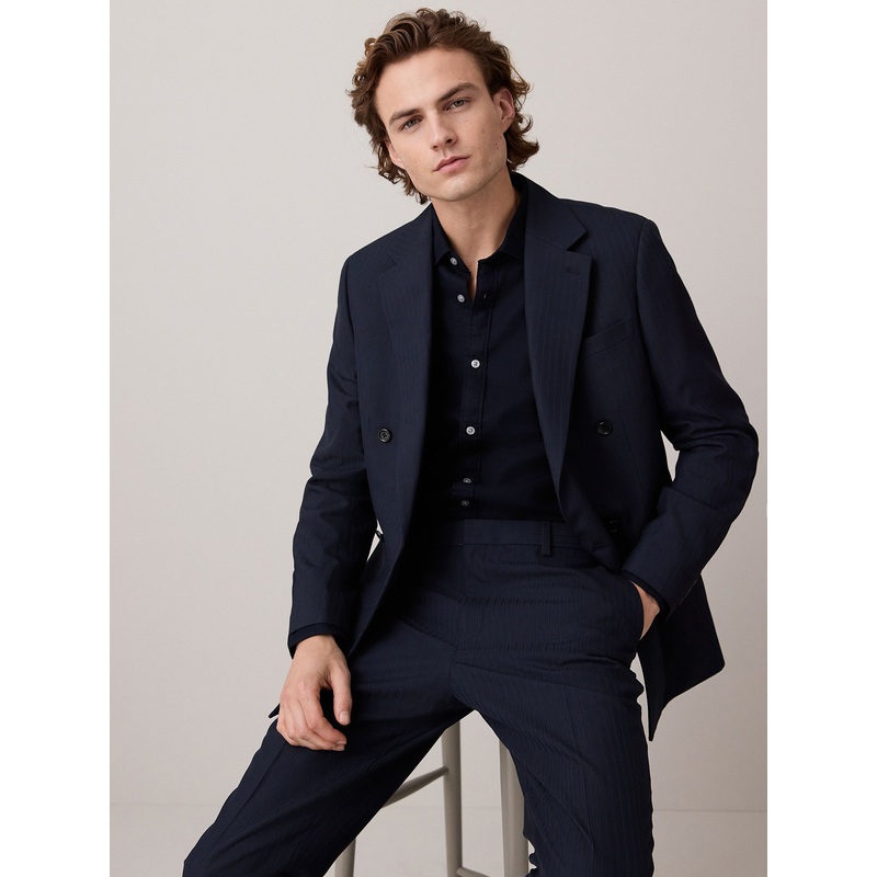 Navy Double Breasted Striped Jacket