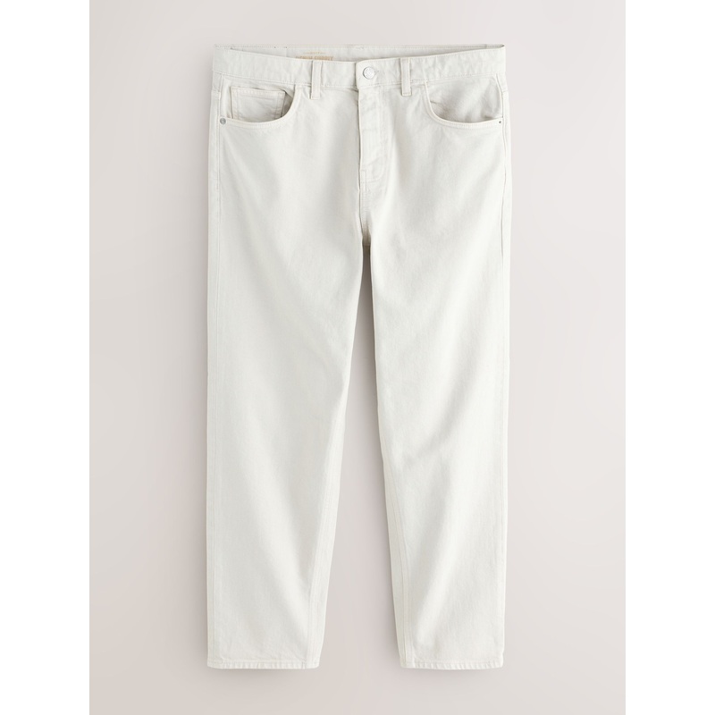 Ecru White Relaxed Tapered Fit Vintage Wash Denim Jeans