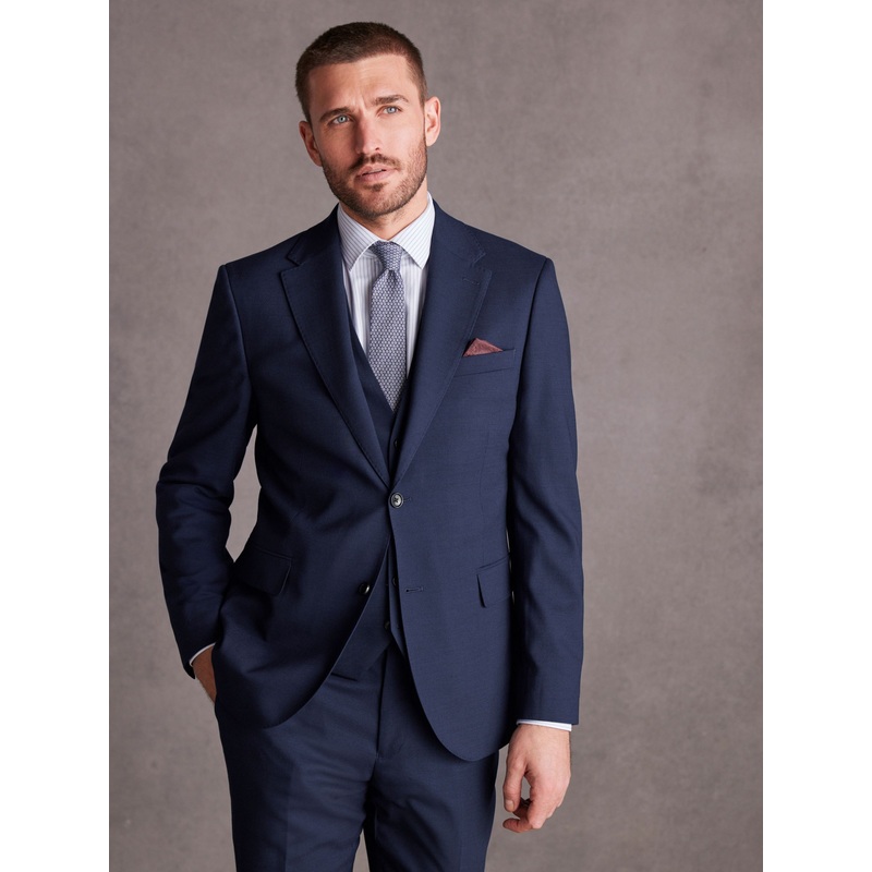 Bright Blue Slim Fit Signature Tollegno Italian Wool Textured Suit Jacket