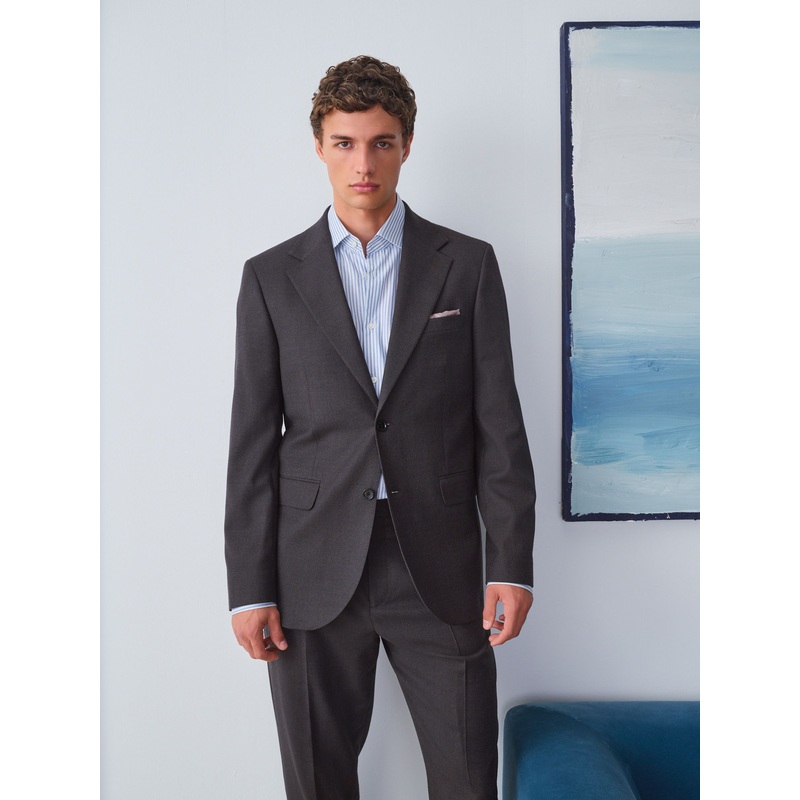 Brown Slim Fit Wool Blend Suit Jacket