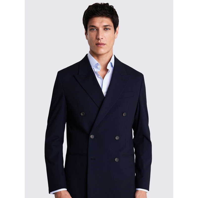 MOSS Navy Relaxed Fit Double Breasted Suit Jacket