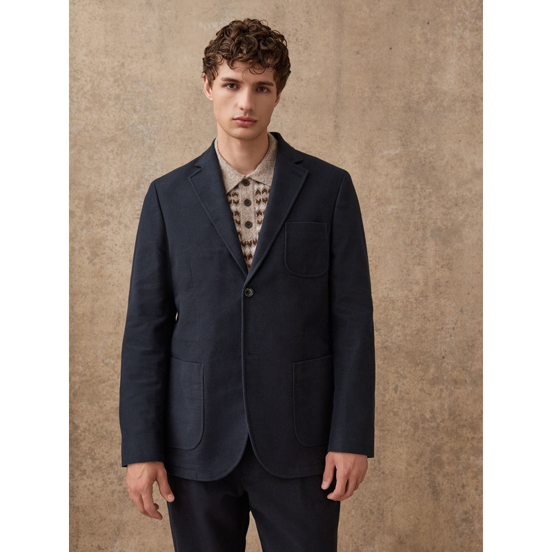 Navy Blue Relaxed Fit Cotton Suit Jacket