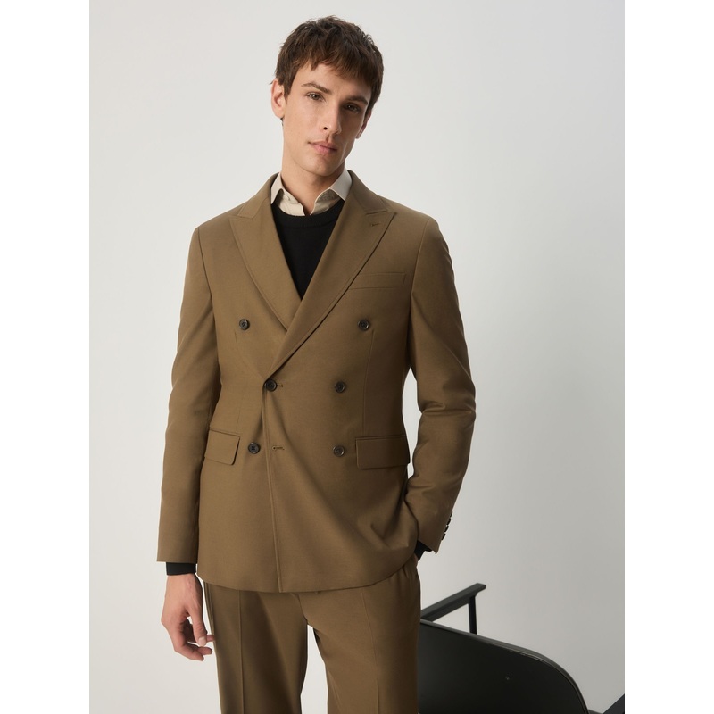 Tan Brown Double Breasted Suit Jacket