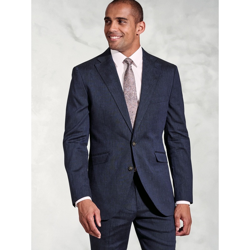 Brook Taverner Blue Linen Blend Mixer Suit Jacket